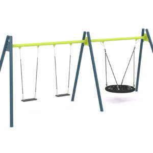 "Swing" huskestativ med to plankeseter og fuglerede Ø:100cm, lavt