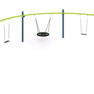 "Swing"  halvsirkelformet huskestativ med tre plankeseter og et fuglerede Ø:100cm