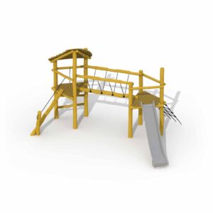 Lekeapparat i Robinia "Beetle bridge" med tak og rutsjebane