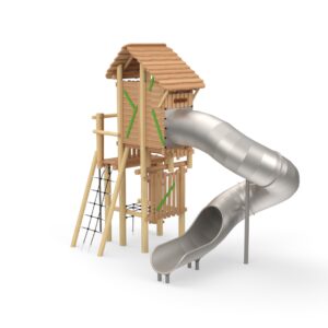 Leketårn" Knight Fortress" i Robinia med buet lukket rutsjebane