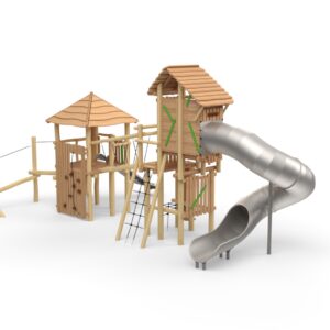 Leketårn "Combi- Knights Fortress" sammensatt med "Magic Tower" med tak.