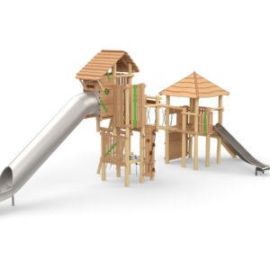 Leketårn "Combi- Knights Fortress" sammensatt med "Magic Tower" med tak.