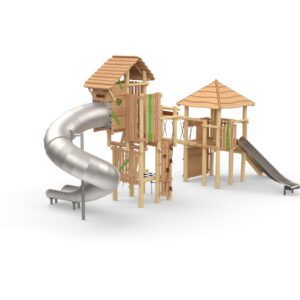 Leketårn "Combi- Knights Fortress" sammensatt med "Magic Tower" med tak.