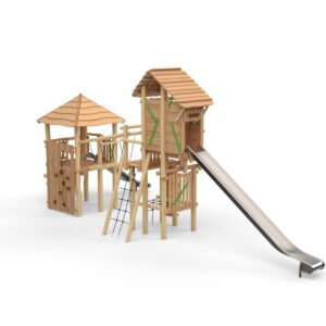 Leketårn "Combi- Knights Fortress" sammensatt med "Magic Tower" med tak.