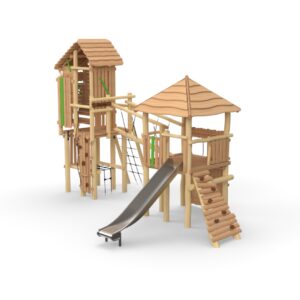 Leketårn "Combi- Knights Fortress" sammensatt med "Magic Tower" med tak.