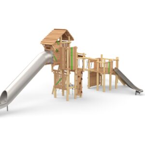 Leketårn "Combi- Knights Fortress" sammensatt med "Magic Tower" uten tak.