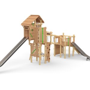 Leketårn "Combi- Knights Fortress" sammensatt med "Magic Tower" uten tak.