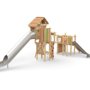 Leketårn "Combi- Knights Fortress" sammensatt med "Magic Tower" uten tak.