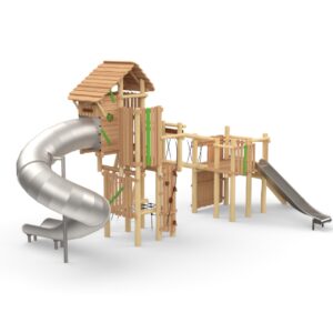 Leketårn "Combi- Knights Fortress" sammensatt med "Magic Tower" uten tak.