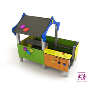 Lekehus med terrasse, stolper i aluminium aluninium