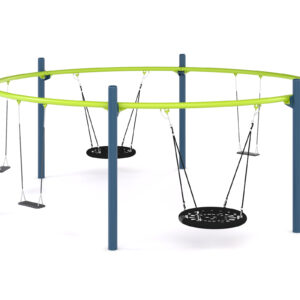 "Swing" Sekskanthuske med 4 plankeseter to fuglereder Ø:100cm.